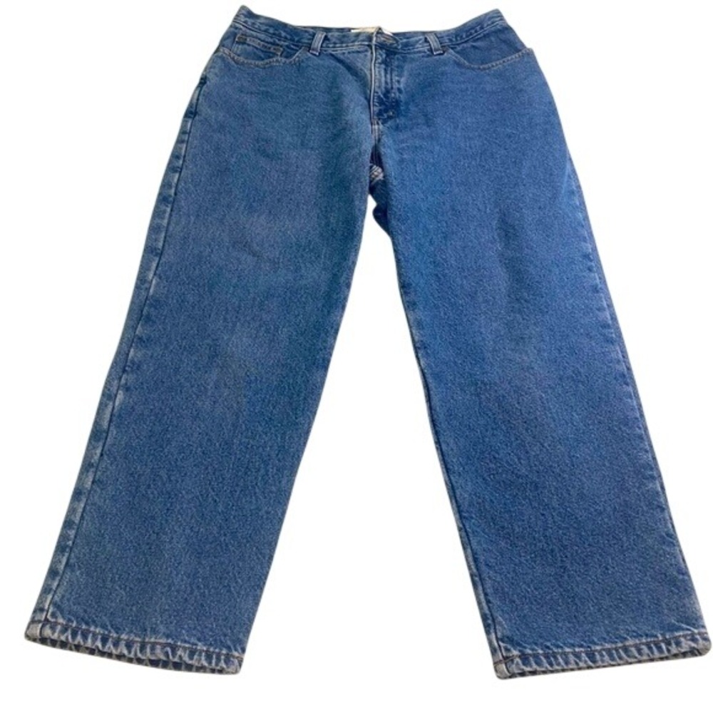 LL Bean Double L Relaxed Fit Flannel Lined Jeans Blue Denim Womens 18 Warm Work